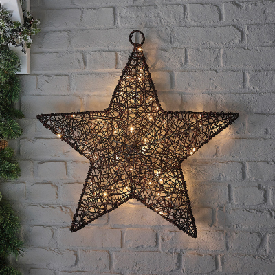 Large Rattan LED Star Hanging Decoration in Brown