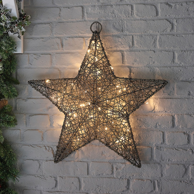 Large Rattan LED Star Hanging Decoration in Grey