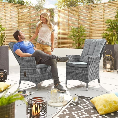 Ruxley 8 Seat Rattan Dining Set - Rectangular Gas Fire Pit Table in Grey Rattan