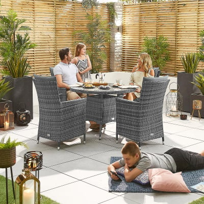 Sienna 4 Seat Rattan Dining Set - Round Table in Grey Rattan