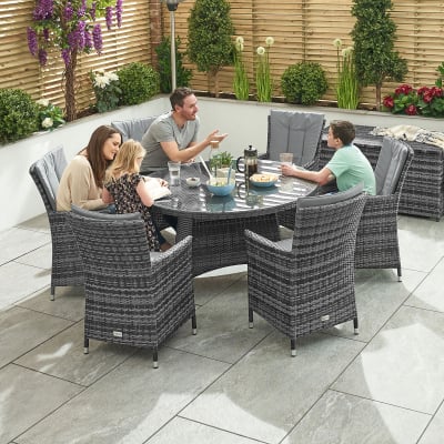 Sienna 6 Seat Rattan Dining Set - Round Table in Grey Rattan