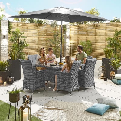 Sienna 6 Seat Rattan Dining Set - Rectangular Table in Grey Rattan