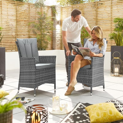 Sienna 8 Seat Rattan Dining Set - Round Gas Fire Pit Table in Grey Rattan