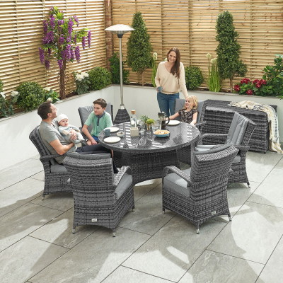 Olivia 6 Seat Rattan Dining Set - Round Table in Grey Rattan