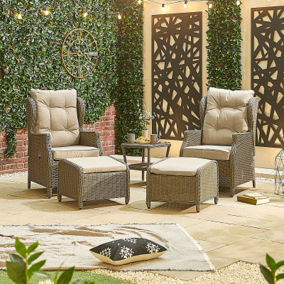 Skylar Rattan 5 Piece Reclining Lounging Set in Willow