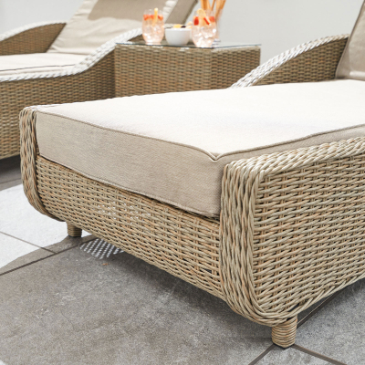 Madison Rattan Sun Lounger Set of 2 and Side Table in Willow