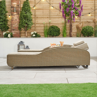 Madison Rattan Sun Lounger Set of 2 and Side Table in Willow