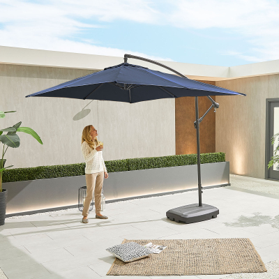 Barbados 3.0m x 2.0m Rectangular Aluminium Cantilever Parasol - Navy Canopy and Grey Frame