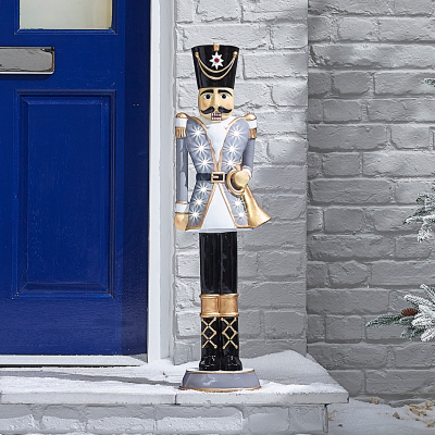 Norbert the Guard 3ft Christmas Nutcracker Figure with Trumpet in Grey