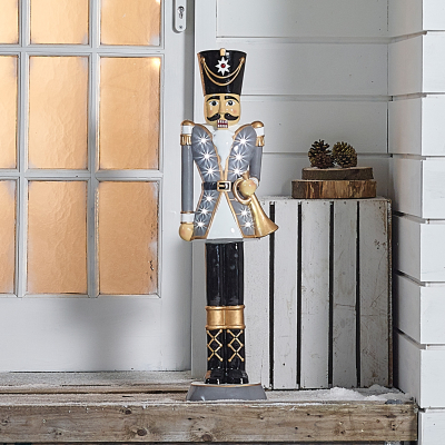 Norbert the Guard 3ft Christmas Nutcracker Figure with Trumpet in Grey