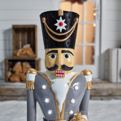 Norbert the Guard 3ft Christmas Nutcracker Figure with Trumpet in Grey