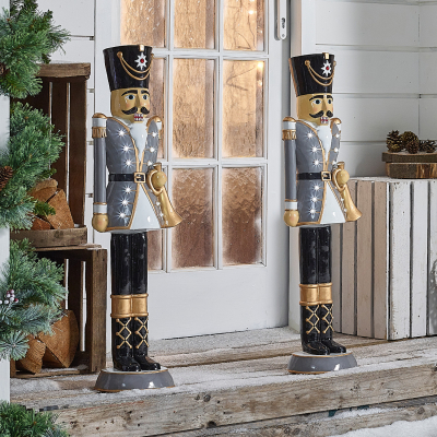 Norbert the Guard 3ft Christmas Nutcracker Figure with Trumpet in Grey