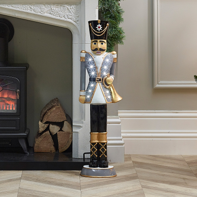 Norbert the Guard 3ft Christmas Nutcracker Figure with Trumpet in Grey