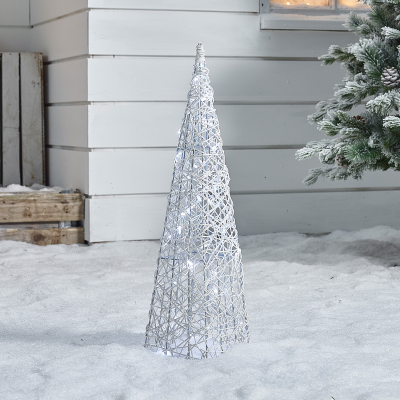 Small Rattan LED Tree Decoration in White