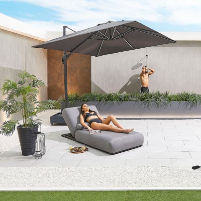 Serenity All Weather Fabric Aluminium Sun Lounger in Ash Grey