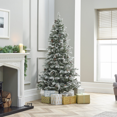 Slim Grand Fir Green Flocked Christmas Tree - 5ft / 150cm