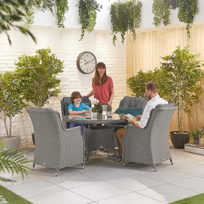 Thalia 4 Seat Rattan Dining Set - Round Table in Slate Grey