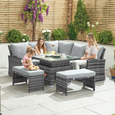 Cambridge Compact Corner Rattan Lounge Dining Set with 2 Stools