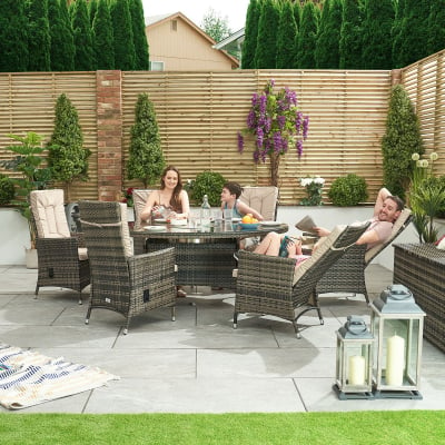 Ruxley 6 Seat Rattan Dining Set - Oval Ice Bucket Table in Brown Rattan