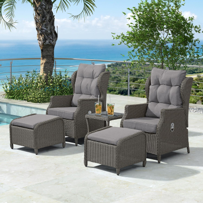 Skylar Rattan 5 Piece Reclining Lounging Set in Slate Grey