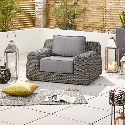 Luxor Rattan Lounging Armchair in Slate Grey