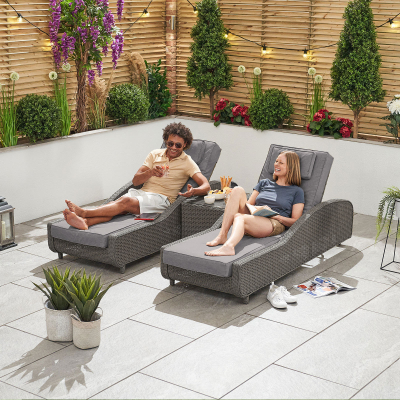 Madison Rattan Sun Lounger Set of 2 and Side Table in Slate Grey