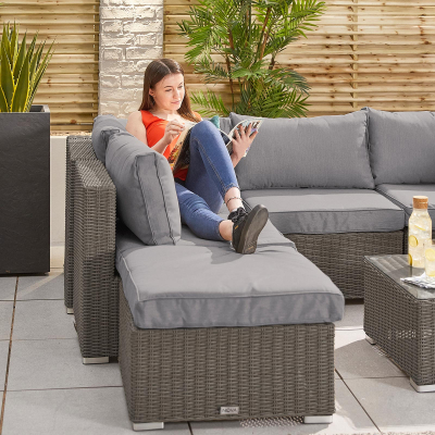 Heritage Chelsea Rattan Corner Sofa Lounging Set with Footstool & Coffee Table in Slate Grey