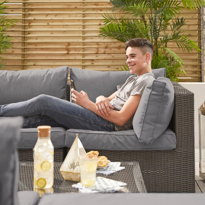 Heritage Chelsea Rattan Corner Sofa Lounging Set with Footstool & Coffee Table in Slate Grey