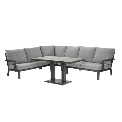 Vogue L-Shaped Corner Aluminium Lounge Dining Set - Adjustable Rising Table in Graphite Grey