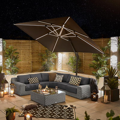 Galaxy 3.0m x 3.0m Square LED Aluminium Cantilever Parasol - Grey Canopy and Grey Frame