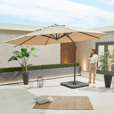 Genesis 3.5m Round Aluminium Cantilever Parasol - Beige Canopy and Grey Frame