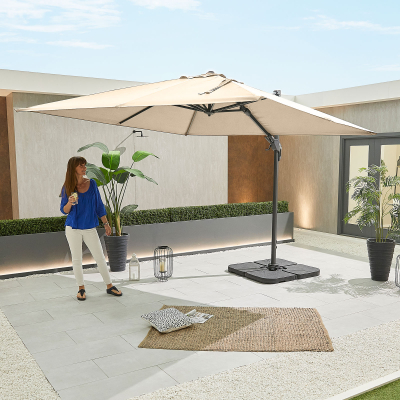 Genesis 3.0m x 3.0m Square Aluminium Cantilever Parasol - Beige Canopy and Grey Frame