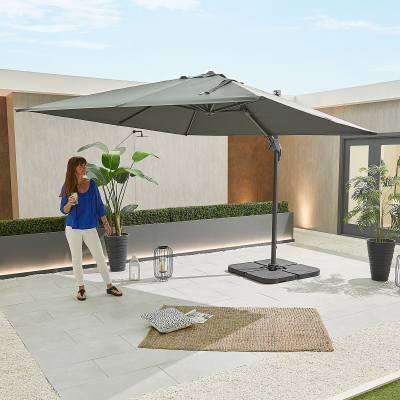 Genesis 3.0m x 3.0m Square Aluminium Cantilever Parasol - Grey Canopy and Grey Frame