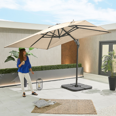 Genesis 3.0m x 2.5m Rectangular Aluminium Cantilever Parasol - Beige Canopy and Grey Frame