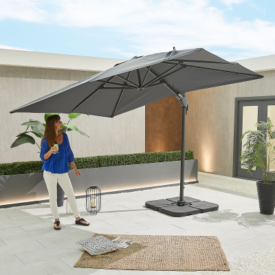 Genesis 3.0m x 2.5m Rectangular Aluminium Cantilever Parasol - Grey Canopy and Grey Frame