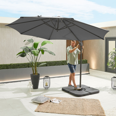 Apollo 3.0m Round Aluminium Cantilever Parasol - Grey Canopy and Grey Frame