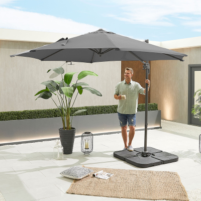 Apollo 3.0m Round Aluminium Cantilever Parasol - Grey Canopy and Grey Frame