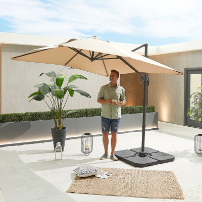 Apollo 2.5m x 2.5m Square Aluminium Cantilever Parasol - Beige Canopy and Grey Frame