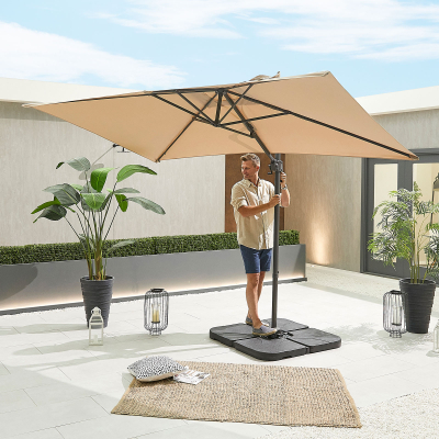 Apollo 3.0m x 2.0m Rectangular Aluminium Cantilever Parasol - Beige Canopy and Grey Frame