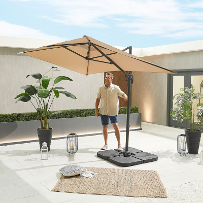 Apollo 3.0m x 2.0m Rectangular Aluminium Cantilever Parasol - Beige Canopy and Grey Frame