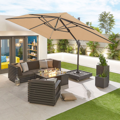 Galaxy 4.0m x 3.0m Rectangular LED Aluminium Cantilever Parasol - Beige Canopy and Grey Frame