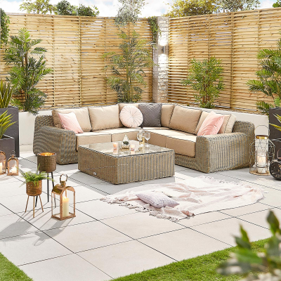 Luxor Rattan Corner Sofa Lounging Set with Square Coffee Table & No Additionals in Willow