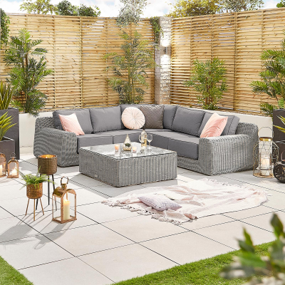 Luxor Rattan Corner Sofa Lounging Set with Square Coffee Table & No Additionals in White Wash