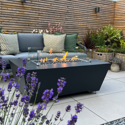 Neptune Rectangular Aluminium Gas Fire Pit Table with Windguard in Graphite Grey