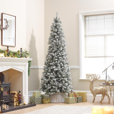 8ft Slim Balsam Fir Green Snowy Christmas Tree (240cm)