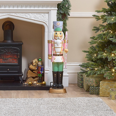 Noel the Soldier 3ft Christmas Nutcracker Figure with Candy Cane in Pink