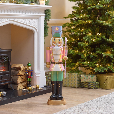 Noel the Soldier 3ft Christmas Nutcracker Figure with Candy Cane in Pink