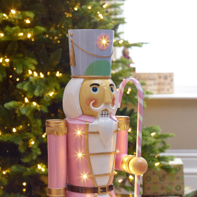 Noel the Soldier 3ft Christmas Nutcracker Figure with Candy Cane in Pink