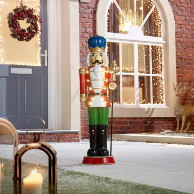 Noel the Soldier 3ft Christmas Nutcracker Figure with Staff in Red