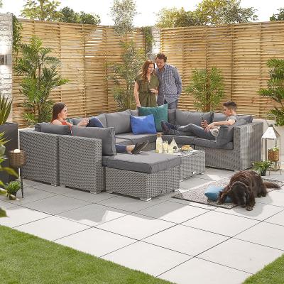 Heritage Chelsea Rattan Deluxe Corner Sofa Lounging Set with Footstool & Coffee Table in White Wash